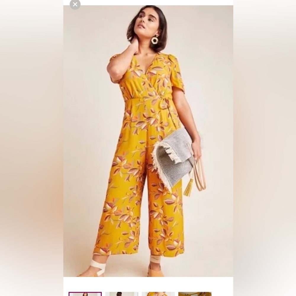 Greylin from Anthropologie yellow floral jumpsuit size xs